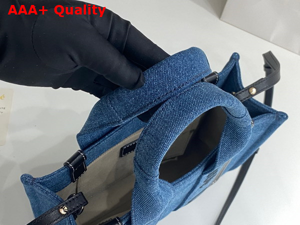 Chloe Mini Woody Tote Bag in Deadstock Denim and Shiny Calfskin with Chloe Logo Embroidery Replica