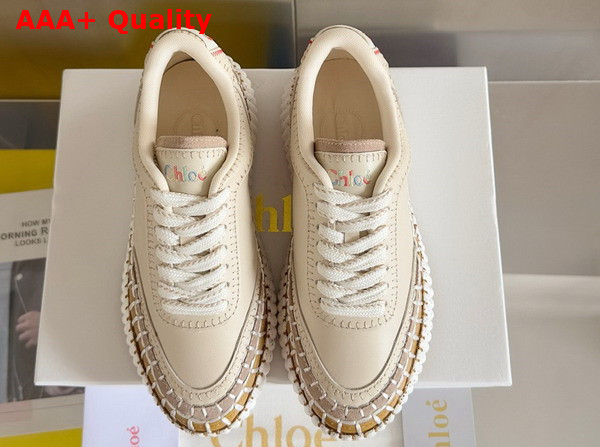Chloe Nama Sneaker in Pearl Beige Cowhide and Suede Cowhide Replica