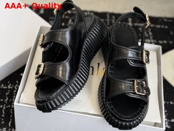 Chloe Nama Wedge Sandal Black Cowhide Leather Replica