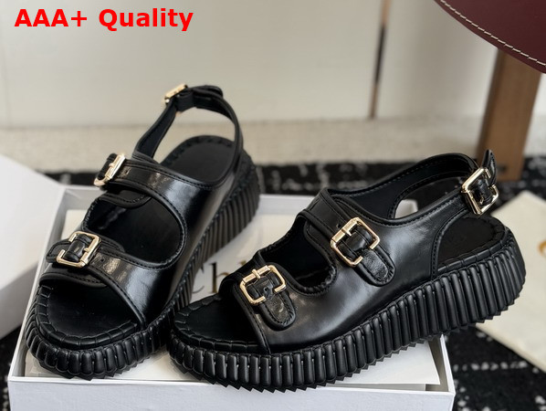 Chloe Nama Wedge Sandal Black Cowhide Leather Replica