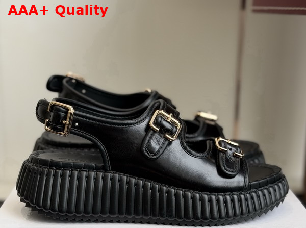 Chloe Nama Wedge Sandal Black Cowhide Leather Replica