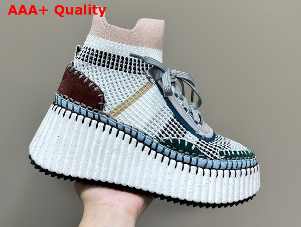 Chloe Nama Wedge Sneaker in Light Blue Lower Impact Mesh Replica