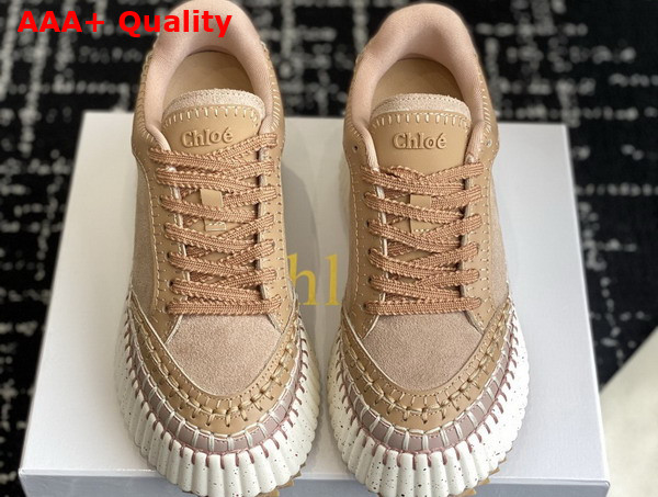 Chloe Nama Wedge Sneaker in Tan Rose Suede Cowhide Replica