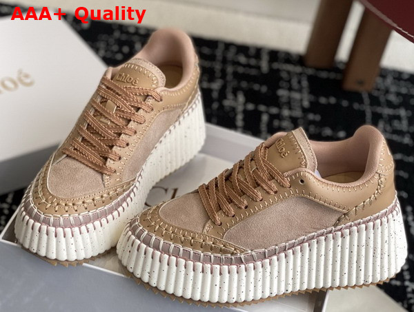 Chloe Nama Wedge Sneaker in Tan Rose Suede Cowhide Replica