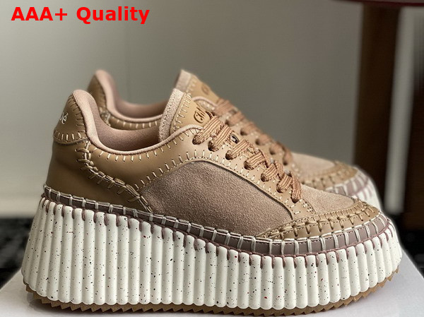 Chloe Nama Wedge Sneaker in Tan Rose Suede Cowhide Replica