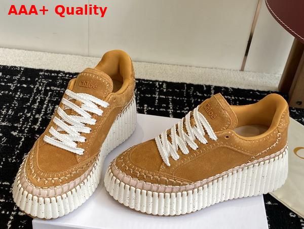 Chloe Nama Wedge Sneaker in Windy Beige Suede Cowhide Replica