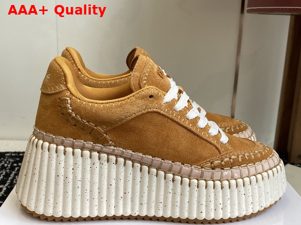 Chloe Nama Wedge Sneaker in Windy Beige Suede Cowhide Replica