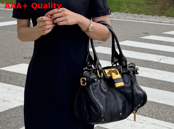 Chloe Paddington Bag in Black Grained Leather Replica