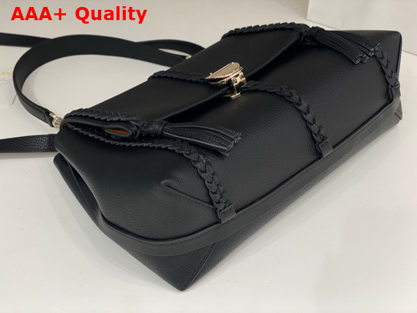 Chloe Penelope Medium Soft Shoulder Bag in Black Grained Calfskin with Leather Braids Replica