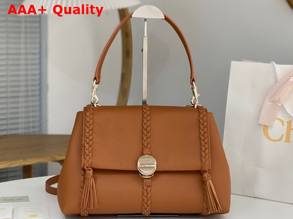 Chloe Penelope Medium Soft Shoulder Bag in Caramel Grained Calfskin with Leather Braids Replica