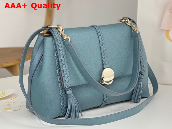 Chloe Penelope Medium Soft Shoulder Bag in Storm Blue Grained Calfskin with Leather Braids Replica