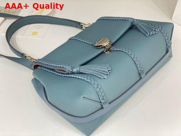 Chloe Penelope Medium Soft Shoulder Bag in Storm Blue Grained Calfskin with Leather Braids Replica