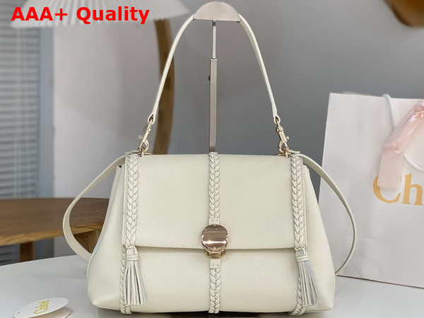 Chloe Penelope Medium Soft Shoulder Bag in White Grained Calfskin with Leather Braids Replica
