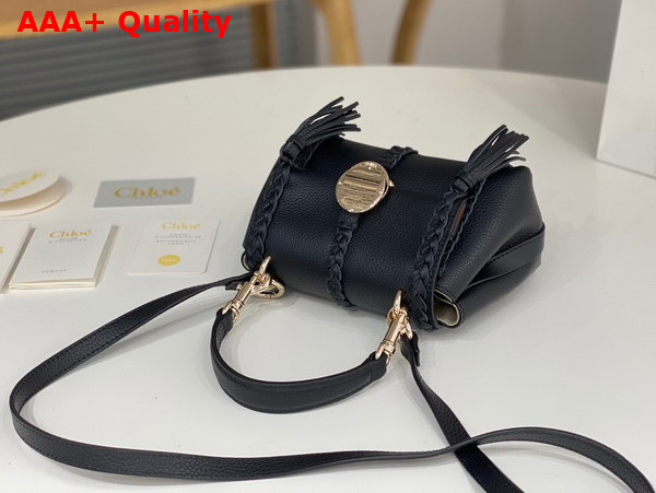 Chloe Penelope Mini Soft Shoulder Bag in Black Grained Calfskin with Leather Braids Replica