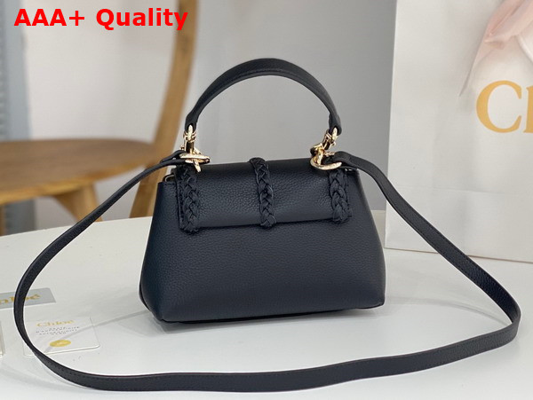 Chloe Penelope Mini Soft Shoulder Bag in Black Grained Calfskin with Leather Braids Replica