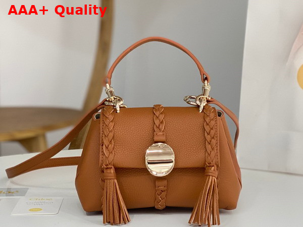 Chloe Penelope Mini Soft Shoulder Bag in Caramel Grained Calfskin with Leather Braids Replica