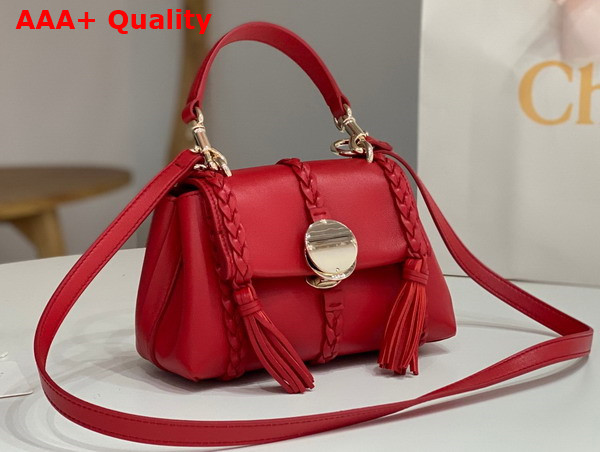 Chloe Penelope Mini Soft Shoulder Bag in Red Nappa Lambskin with Leather Braids Replica