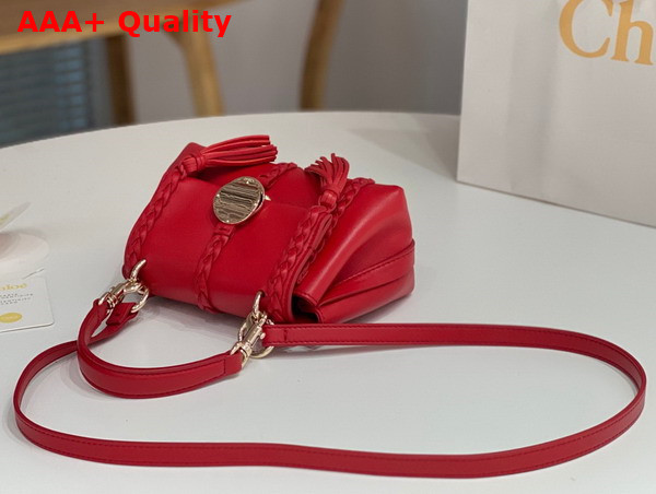 Chloe Penelope Mini Soft Shoulder Bag in Red Nappa Lambskin with Leather Braids Replica