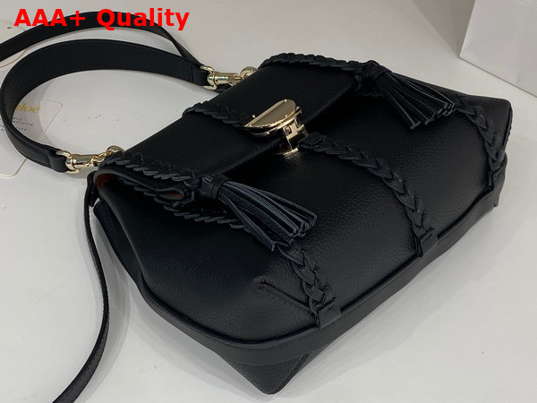 Chloe Penelope Small Soft Shoulder Bag in Black Grained Calfskin with Leather Braids Replica