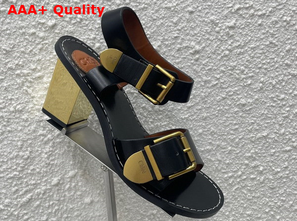 Chloe Rebecca Heeled Sandal in Black Cowhide Leather Replica