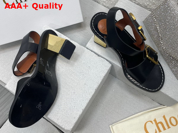 Chloe Rebecca Heeled Sandal in Black Cowhide Leather Replica