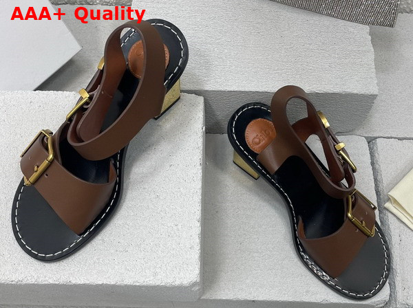 Chloe Rebecca Heeled Sandal in Brunet Brown Cowhide Leather Replica