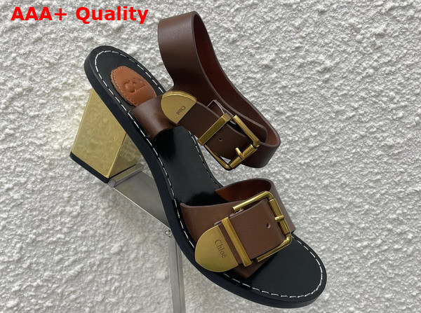 Chloe Rebecca Heeled Sandal in Brunet Brown Cowhide Leather Replica