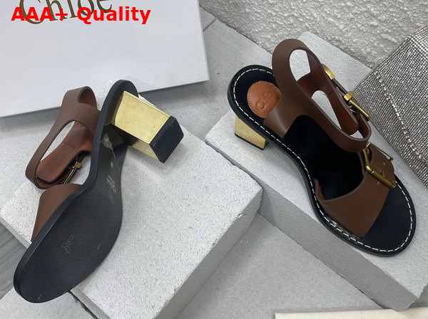 Chloe Rebecca Heeled Sandal in Brunet Brown Cowhide Leather Replica