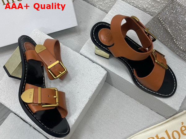 Chloe Rebecca Heeled Sandal in Luminous Ochre Cowhide Leather Replica
