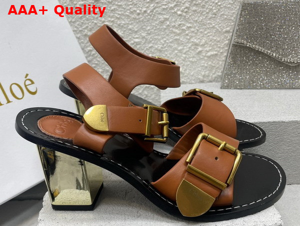 Chloe Rebecca Heeled Sandal in Luminous Ochre Cowhide Leather Replica