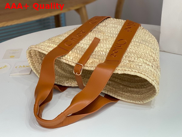 Chloe Sense Medium Basket Handbraided Raffia Smooth Calfskin and Chloe Logo Embroidery Caramel Replica