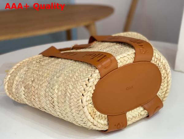 Chloe Sense Medium Basket Handbraided Raffia Smooth Calfskin and Chloe Logo Embroidery Caramel Replica