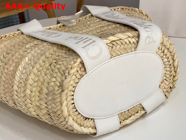Chloe Sense Medium Basket Handbraided Raffia Smooth Calfskin and Chloe Logo Embroidery Crystal White Replica