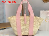 Chloe Sense Medium Basket Handbraided Raffia Smooth Calfskin and Chloe Logo Embroidery Nomad Beige Replica