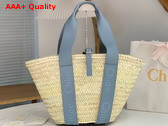 Chloe Sense Medium Basket Handbraided Raffia Smooth Calfskin and Chloe Logo Embroidery Storm Blue Replica