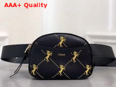 Chloe Signature Belt Bag in Black Smooth Calfskin with Embroidered Horses and Studs Replica