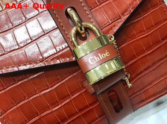 Chloe Small Aby Day Bag Croc Embossed Calfskin Chestnut Brown Replica