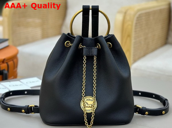 Chloe Small Bracelet Backpack in Black Grained Leather Replica