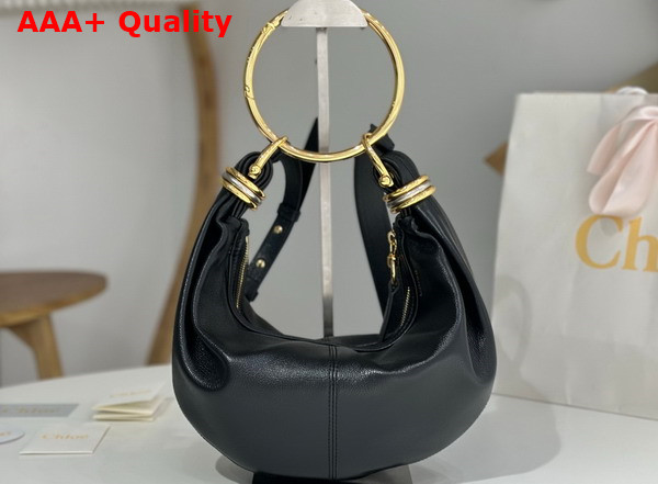 Chloe Small Bracelet Hobo Bag in Black Grained Leather Replica