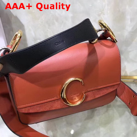 Chloe Small Chloe C Double Carry Bag Sepia Brown Shiny and Suede Calfskin Replica