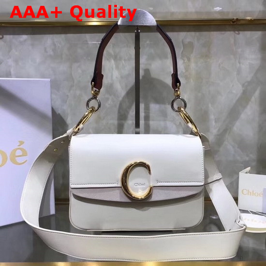 Chloe Small Chloe C Double Carry Bag White Shiny and Suede Calfskin Replica