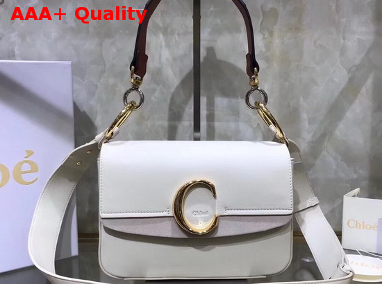 Chloe Small Chloe C Double Carry Bag White Shiny and Suede Calfskin Replica