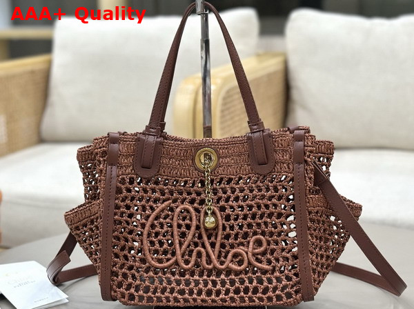 Chloe Small Chloe Iconic Double Carry Bag in Clay Brown Raffia Replica