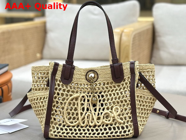 Chloe Small Chloe Iconic Double Carry Bag in Hot Sand Raffia Replica