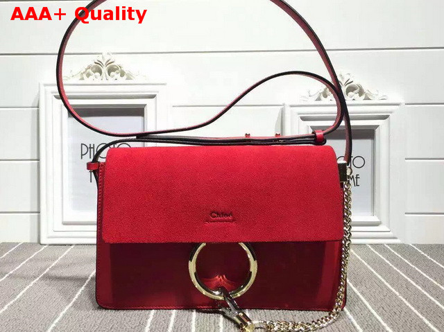 Chloe Small Faye Bag in Red Suede Calfskin and Smooth Calfskin Replica