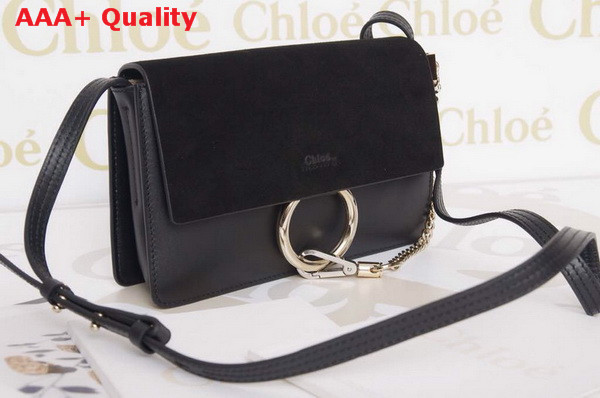 Chloe Small Faye Bag in Black Smooth Calfskin and Suede Calfskin Replica