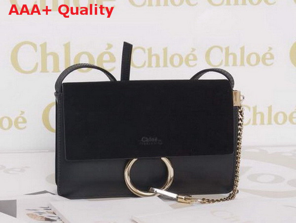 Chloe Small Faye Bag in Black Smooth Calfskin and Suede Calfskin Replica