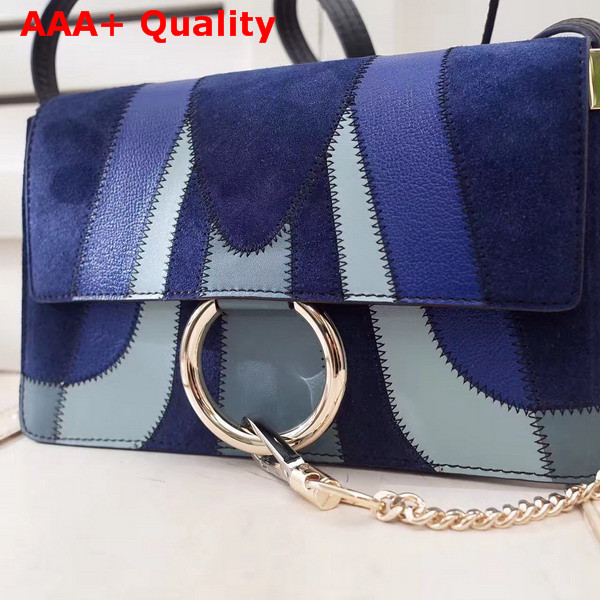 Chloe Small Faye Shoulder Bag in Navy Blue and Light Blue Grain Lambskin Smooth and Suede Calfskin Replica