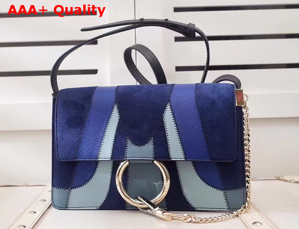 Chloe Small Faye Shoulder Bag in Navy Blue and Light Blue Grain Lambskin Smooth and Suede Calfskin Replica