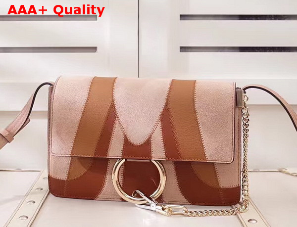 Chloe Small Faye Shoulder Bag in Nude and Brown Small Grain Lambskin Smooth and Suede Calfskin Replica